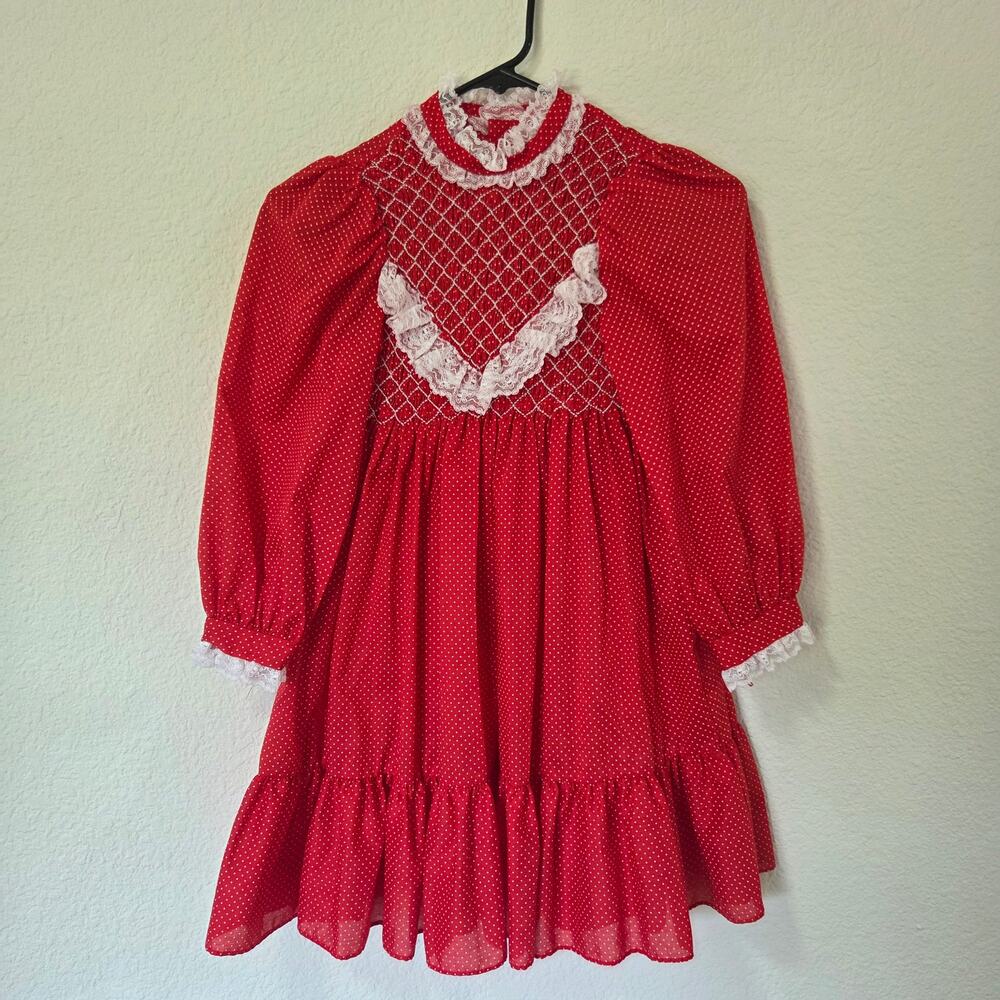 Vintage Polly Flinders Dotted Smocked Dress kids 7